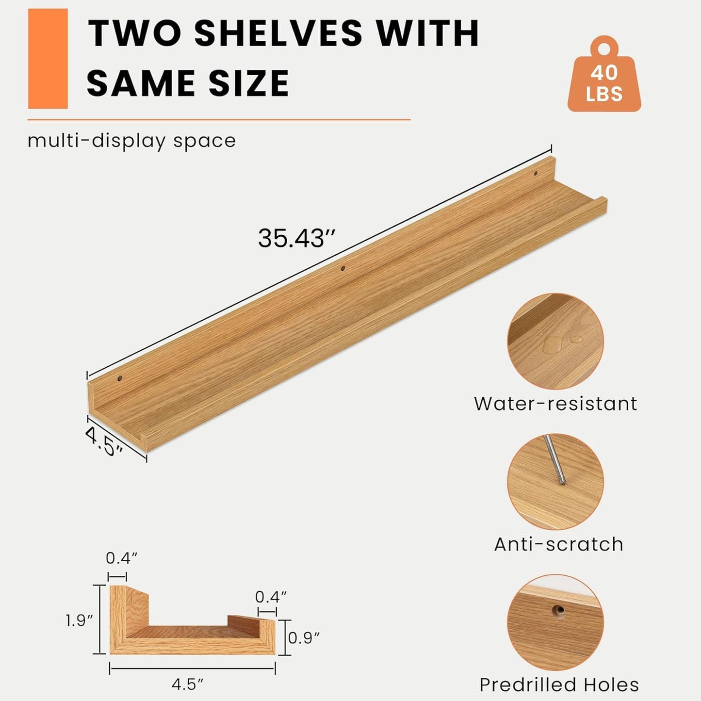 Heimlove Picture Ledge Shelf, Floating Shelves Set of 2, 24 Inches Picture Shelf for Wall with Ledge, Kids Bookshelf Wall Mounted for Living Room Bedroom Decor Books Photo Frames - White