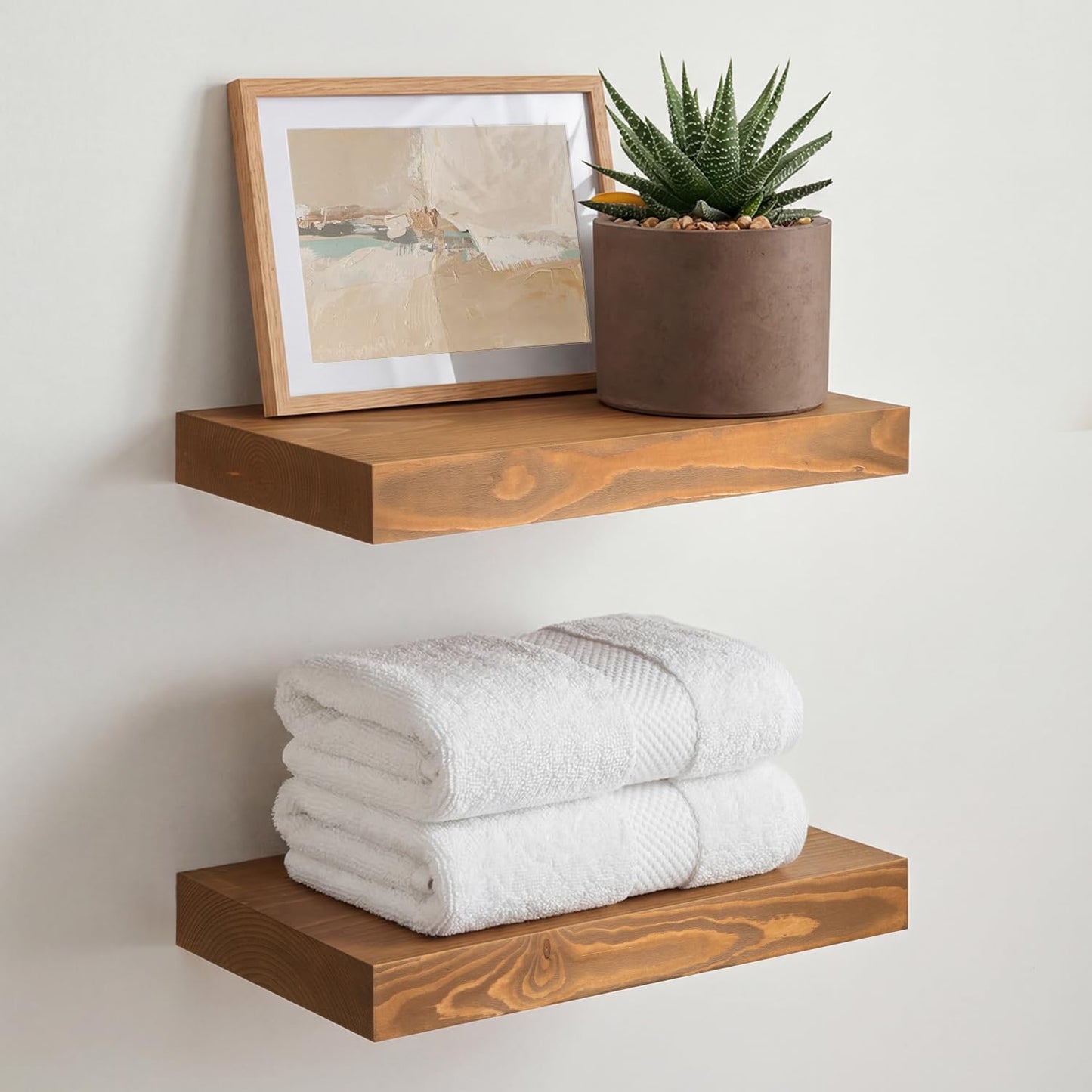 Homeforia 24 inch Natural Floating Shelf, High End Solid Real Wood 24inch Small Floating Shelves for Wall Mounted, Natural Wooden Floating Shelves, Heavy Duty Bracket, 24 X 6.5 X 1.75 in, Set of 2