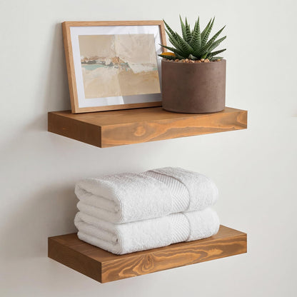 Homeforia 24 inch Natural Floating Shelf, High End Solid Real Wood 24inch Small Floating Shelves for Wall Mounted, Natural Wooden Floating Shelves, Heavy Duty Bracket, 24 X 6.5 X 1.75 in, Set of 2