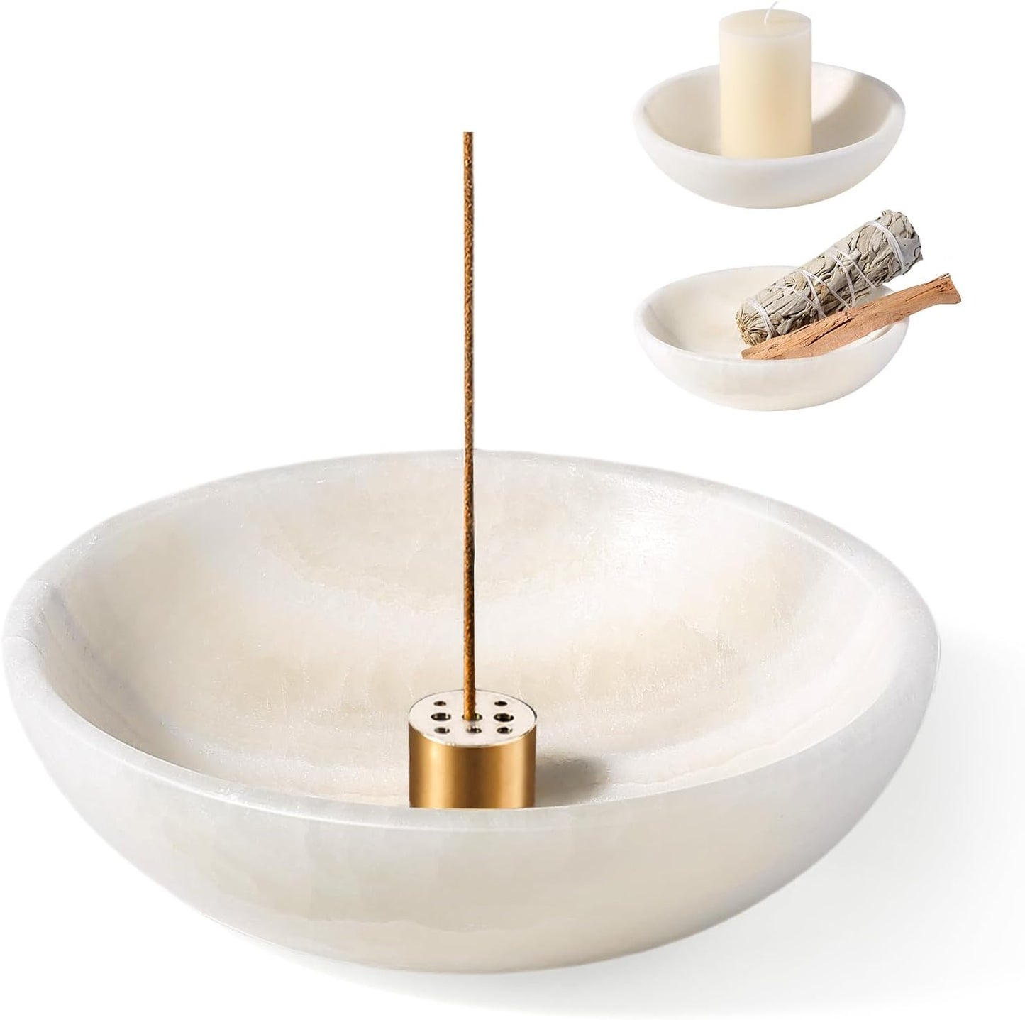 Koville Natural Marble Incense Holder, Incense Holder for Sticks with 9 Holes, Handmade Incense Burner Ash Catcher for Meditation Yoga SPA, Balsam Fir/Palo Santo/Sage/Cone (Green)