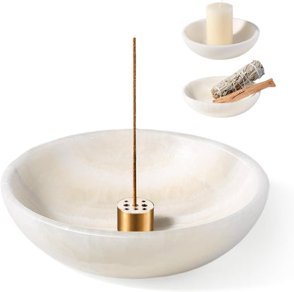 Koville Natural Marble Incense Holder, Incense Holder for Sticks with 9 Holes, Handmade Incense Burner Ash Catcher for Meditation Yoga SPA, Balsam Fir/Palo Santo/Sage/Cone (Green)