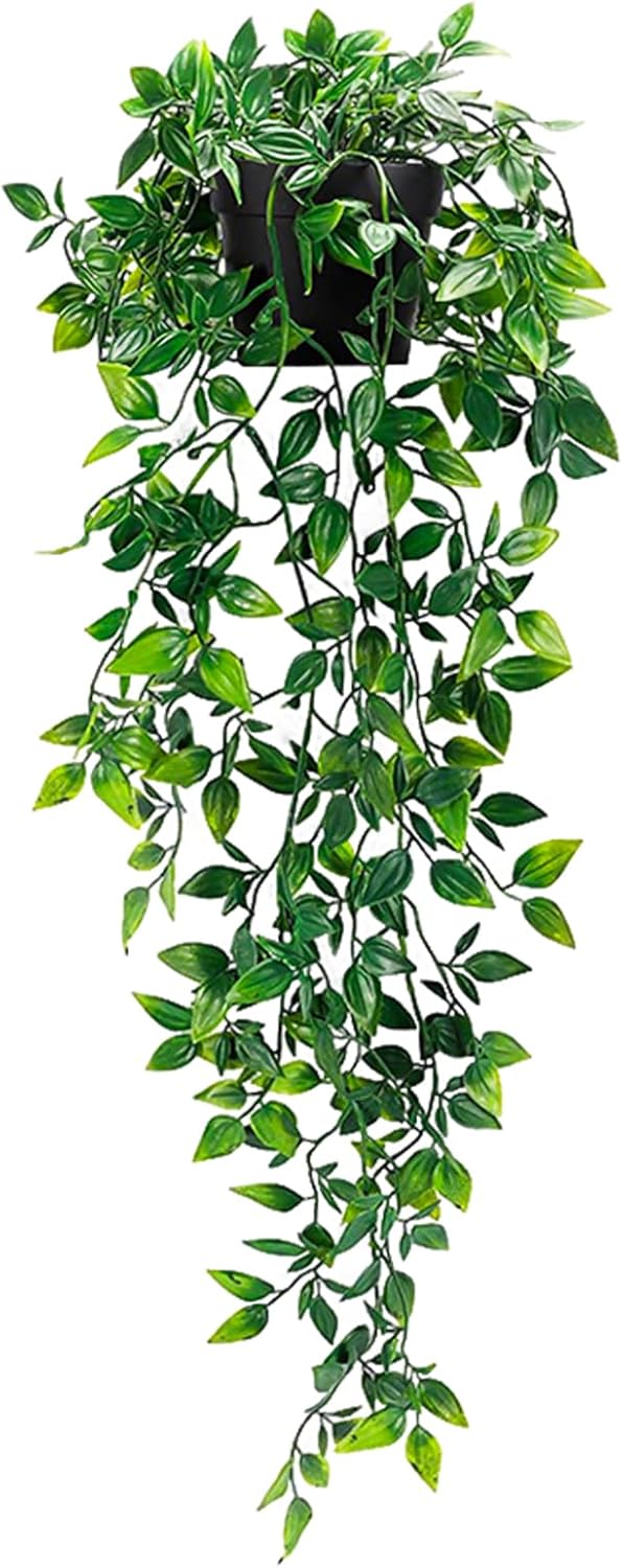Clearain 1pcs Fake Hanging Plants, Artificial Small Potted Plants, Mini Faux Succulent Plant for Indoor Outdoor Aesthetic Office Living Room Shelf Home Decor (Eucalyptus leaves-1pcs)