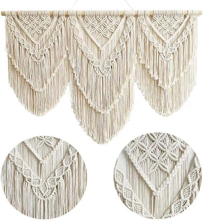 oiikain Large Handmade Boho Macrame Wall Hanging Tapestry - Chic Bohemian Woven Home Decor art for Living Room, Bedroom, and Wedding Parties (Beige, twelve rhombus)