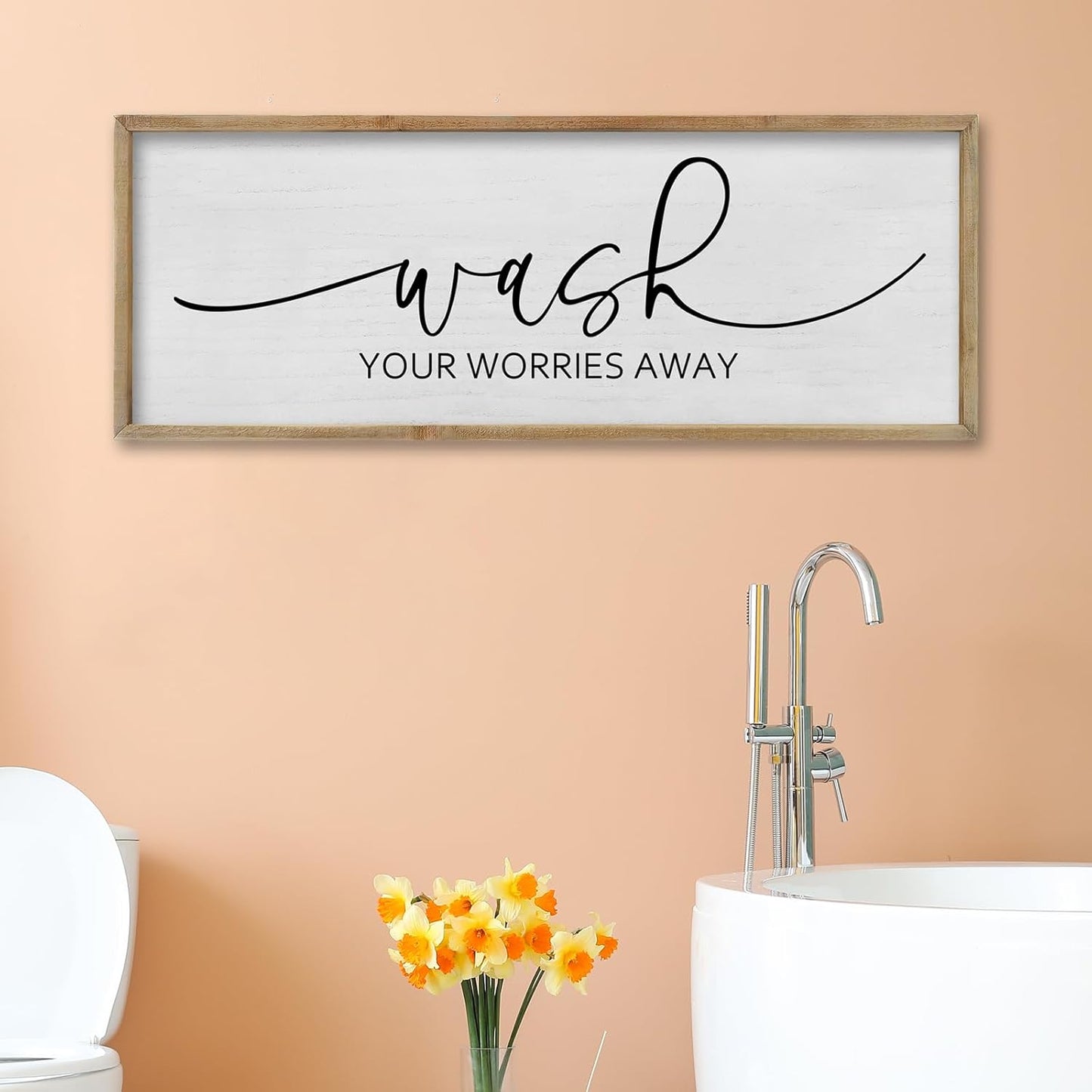 FZMHASLWW Gather Sign Wall Decor 32"×12" Large Wooden Framed for Dining Room Simple Home Kitchen Hanging Art (Wood)