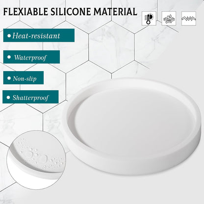 Silicone Bathroom Tray Round Vanity Tray Decorative Soap Holder Kitchen Countertop Organizer Coffee Table Decor for Candle, Perfume, Plant, 9 Inch, Black