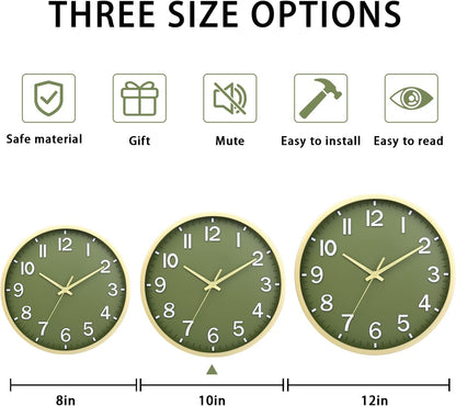 Wall Clocks Battery Operated 8 inch Modern Wall Clock,Silent Non Ticking Wall Clock for Living Room Bedroom Kitchen Office Classroom Decor (Green White)