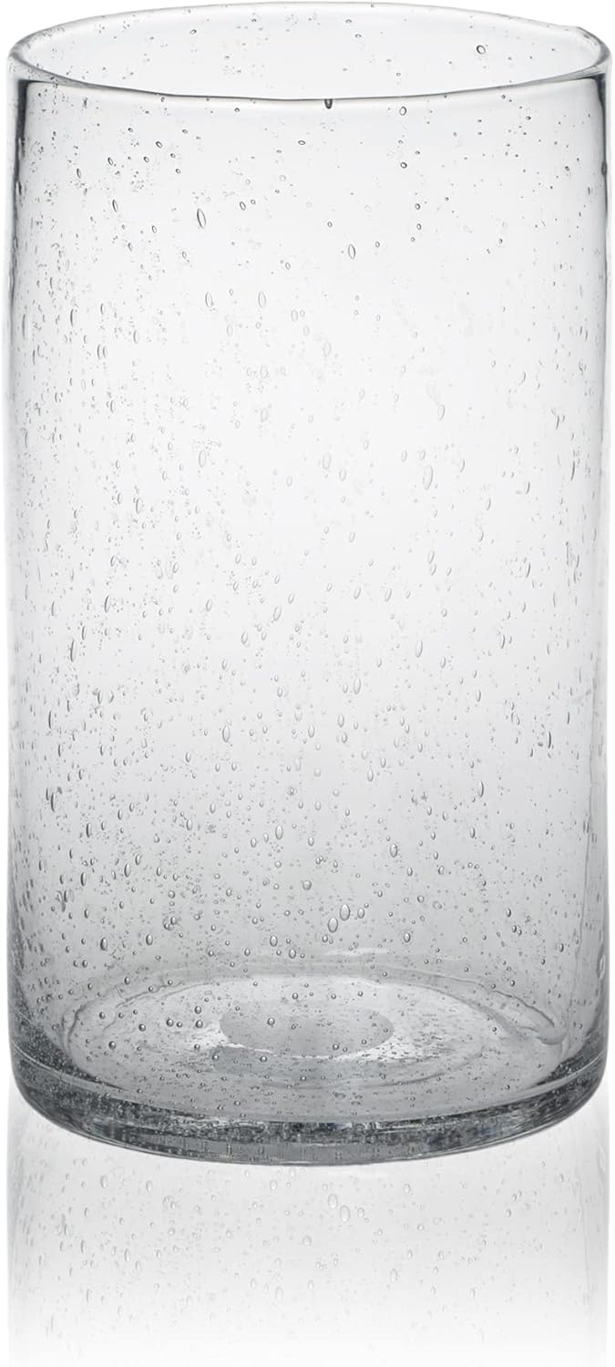 Hurricane Candle Holders for Pillar Hand Blown Glass Cylinder Vases Table Centerpiece Bulk Room Decor Clear Seeded Bubbles Living Dining Kitchen Island 10" 7" 4" Set of 3