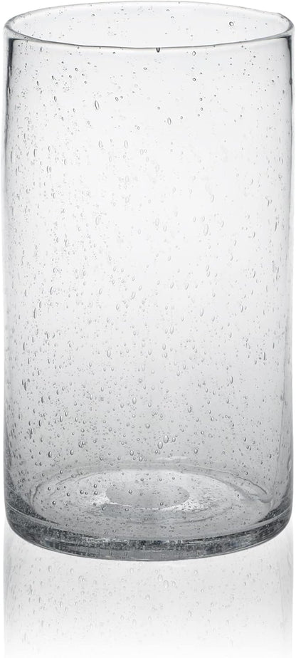 Hurricane Candle Holders for Pillar Hand Blown Glass Cylinder Vases Table Centerpiece Bulk Room Decor Clear Seeded Bubbles Living Dining Kitchen Island 10" 7" 4" Set of 3