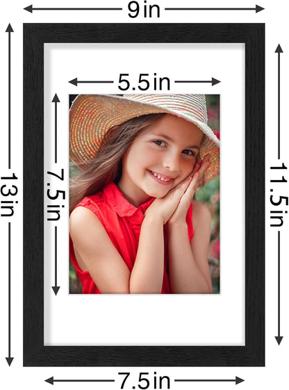 Vittanly 8x10 Picture Frames Set of 9, Shatter Resistant Plexiglass, Display 5x7 Pictures with Mat or 8x10 without Mat, Photo Frames for Wall or Tabletop, Engineered Wood, Black - Colors A