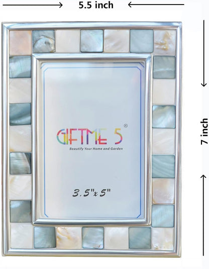 Silver Plate Picture Frame 5x7 Mother of Pearl 5 by 7 Photo Frame Mosaic Glass Tabletop Frame (Grey+ White,1pc)