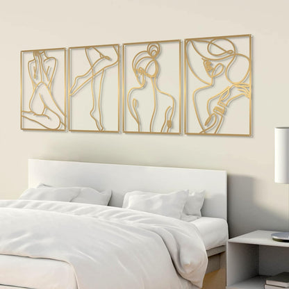 Glamativity 4 Pack Gold Wall Art Decor, Minimalist Single Line Real Metal Wall Art, Woman's Body Shape Abstract Wall Art (Gold Classic Style, 17 x 11.8'')