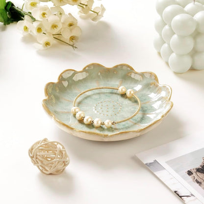JAMEND CLXP Lotus Leaf Shape Decorative Ring Tray, Small Key Bowl, Ceramic Trinket Tray Jewelry Dish Organizing Necklace Earrings, Home Decoration for Mom Best Friend Sister, Pink.