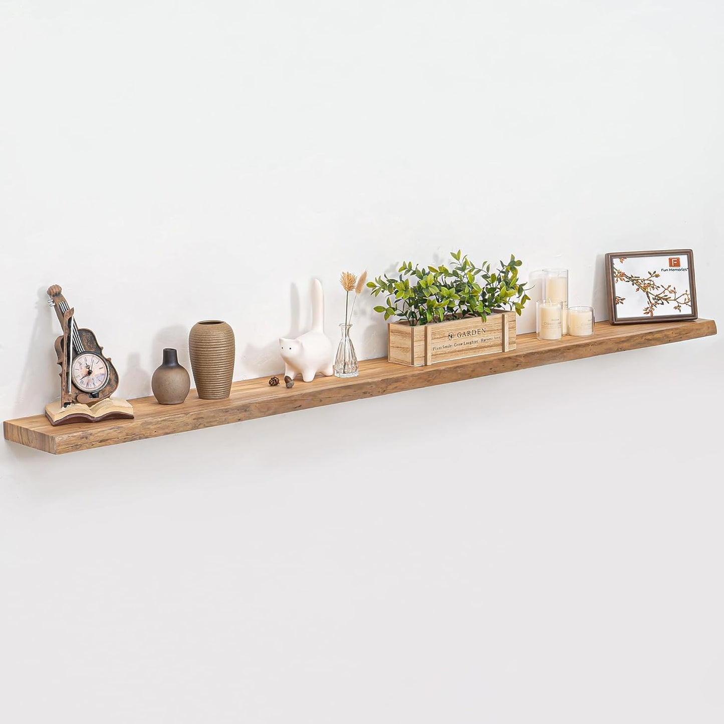 Floating Shelves 36 Inches Long - 8 Inch Deep Rustic Premium Solid Pine Wood for Storage - Farmhouse Wall Mounted for Living Room - Heavy-Duty Metal Bracket - 36" W x 8" D - Set of 2 - White Color