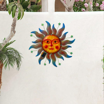 Large Metal Sun Wall Decor Outdoor, 27 Inch Sun and Moon Decor Metal Wall Art, 3D Sun Wall Decor for Patio Garden Yard Fence Bedroom Living Room Decoration