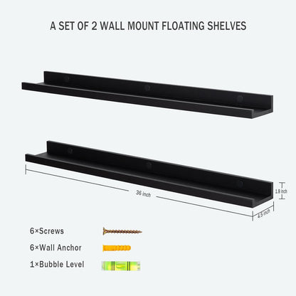 AZSKY Floating Shelves Wall Mounted Set of 2 Natural Wood Picture Shelves Wall Shelves for Bedroom Bathroom Living Room Kitchen Laundry Room Storage & Decoration 24 Inch