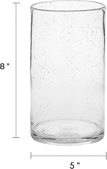 Hurricane Candle Holders for Pillar Hand Blown Glass Cylinder Vases Table Centerpiece Bulk Room Decor Clear Seeded Bubbles Living Dining Kitchen Island 10" 7" 4" Set of 3