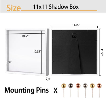 8x10 Shadow Box Frame | Soft Linen Back & Push Pins Included, Polystyrene Glass Memory Display Case for Flowers, Tickets & Cherished 3D Items, Black
