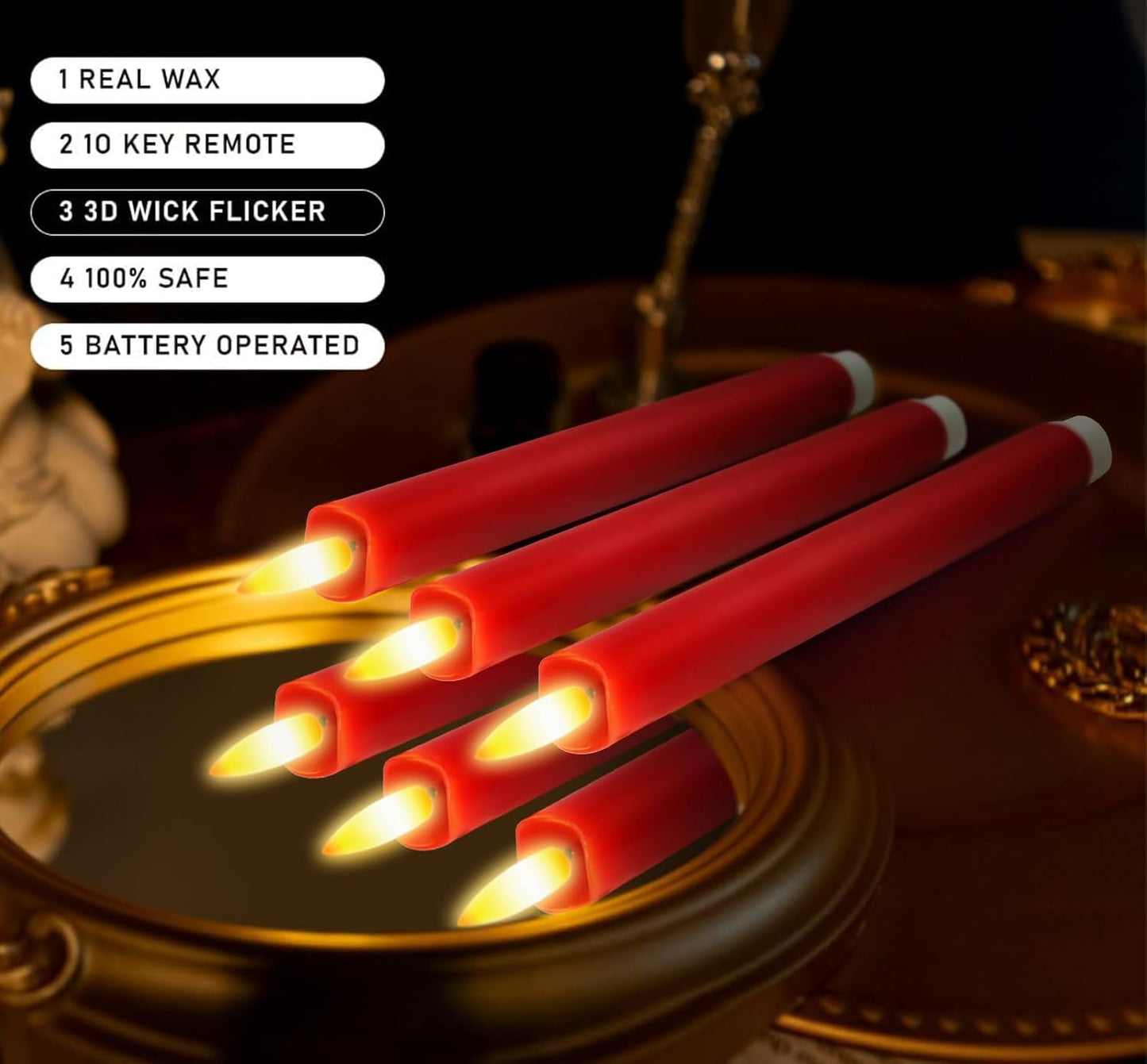 KSWING Upgraded Real Wax Short LED Flameless Taper Candles with Remote, 6 PCS White Candlesticks Battery Operated 3D Flickering - 6" Realistic Fake Candle Sticks for Home/Wedding/Fireplace Xmas Decor