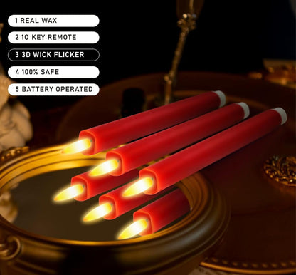 KSWING Upgraded Real Wax Short LED Flameless Taper Candles with Remote, 6 PCS White Candlesticks Battery Operated 3D Flickering - 6" Realistic Fake Candle Sticks for Home/Wedding/Fireplace Xmas Decor