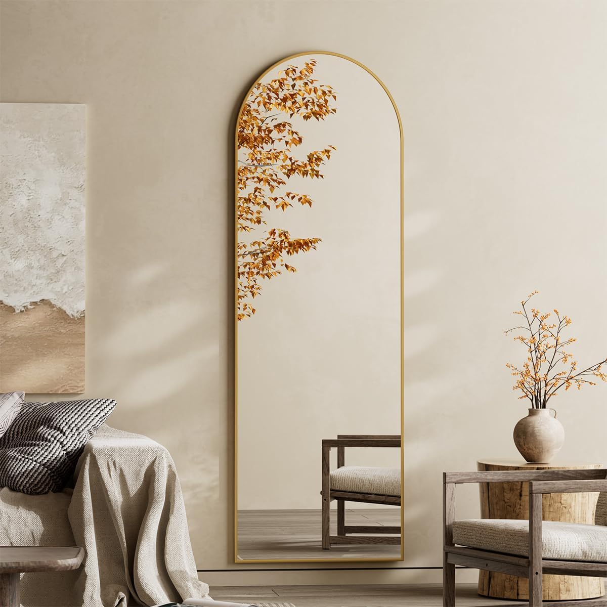 Koonmi 30"x71" Arched Full Length Mirror, Gold Large Floor Mirror with Aluminum Alloy Frame, Standing Hanging or Leaning Wall-Mounted Full Body Mirror for Living Room and Bedroom