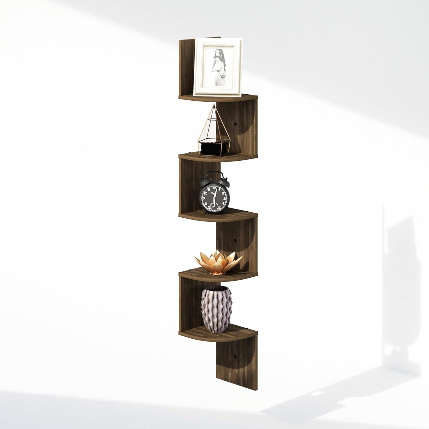 Furinno Rossi 5-Tier Wall Mount Floating Radial Corner Shelf, White