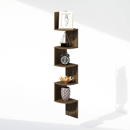 Furinno Rossi 5-Tier Wall Mount Floating Radial Corner Shelf, White