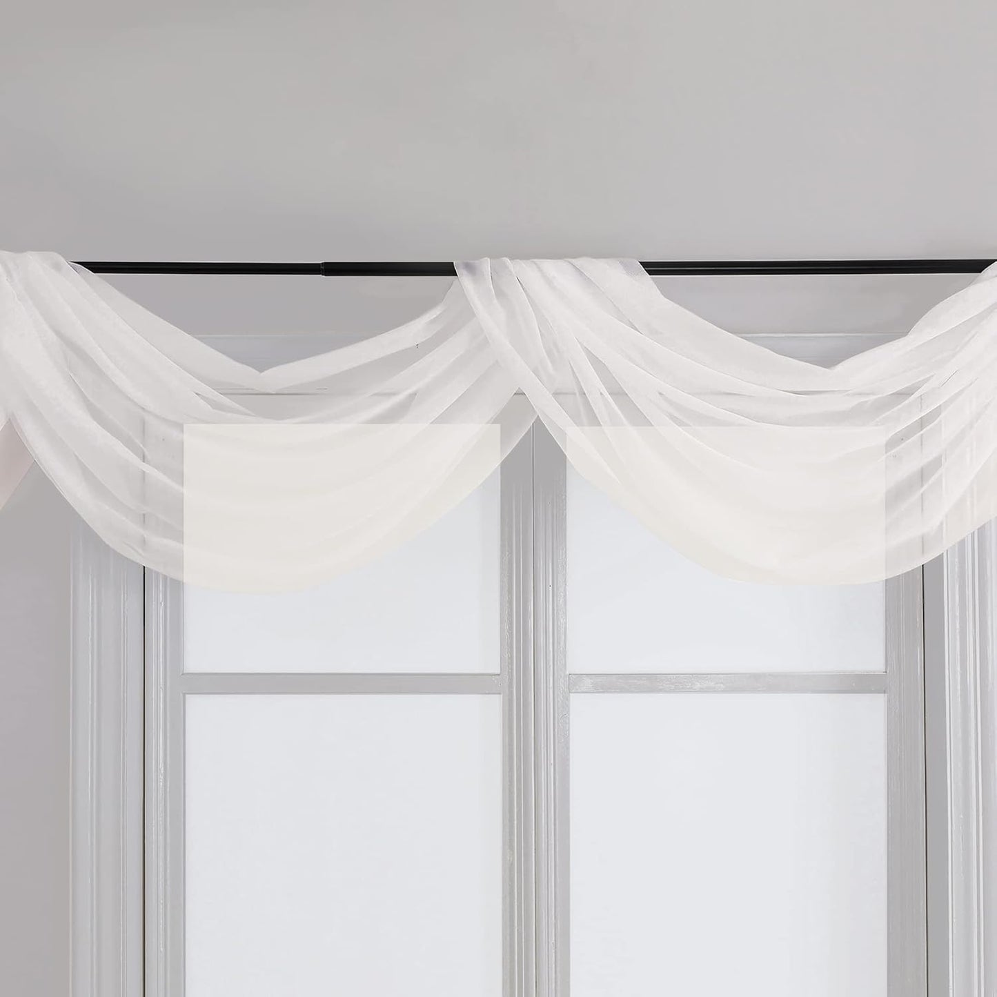 Chyhomenyc Sheer White Valances for Windows 2 Pack, Small Window Curtains for Living Room Bathroom Cafe Laundry Basement, Modern Top Dual Rod Pocket Voile Curtain, 42W x 14L inches, White - Colors C