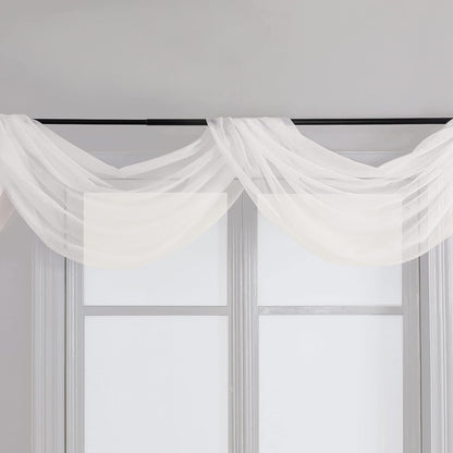 Chyhomenyc Sheer White Valances for Windows 2 Pack, Small Window Curtains for Living Room Bathroom Cafe Laundry Basement, Modern Top Dual Rod Pocket Voile Curtain, 42W x 14L inches, White - Colors C