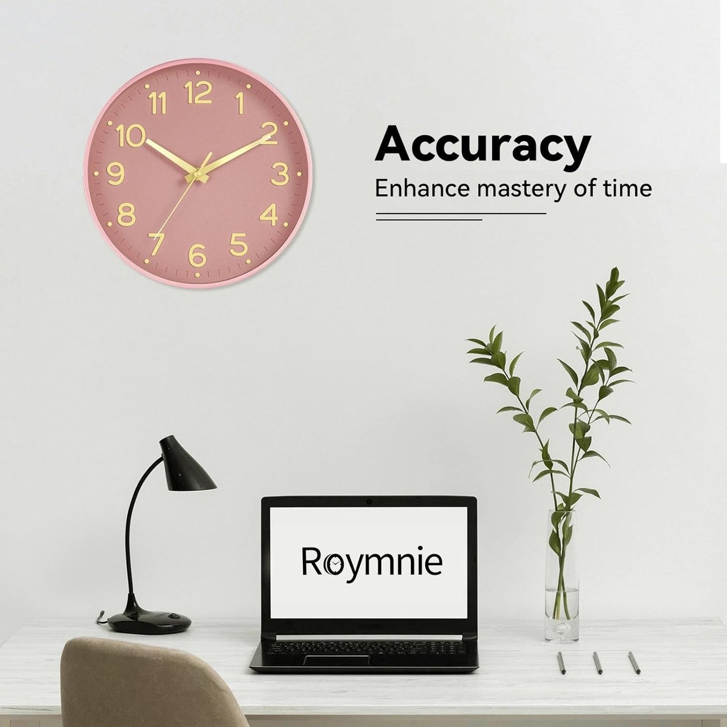 Roymnie Wall Clock Green, Silent Wall Clocks Battery Operated 8 Inch-Modern Non Ticking Analog Clock Decorative for Kitchen Office Bathroom Bedroom(Gold)