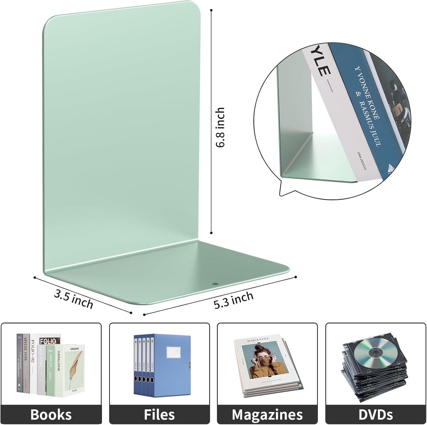Book Ends, 2 Pieces Metal Bookend for Shelves, Bookends for Heavy Books, Book Holders for Shelves, Desk Organizers, Book Dividers for Office, School, Bookstore, Home