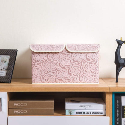 PRANDOM Larger Collapsible Storage Bin with Lid [1-Pack] Fabric Decorative Storage Box Cube Organizer Container Baskes with Handles Divider for Bedroom Closet Living Room Pink 17.7x11.8x11.8 Inch
