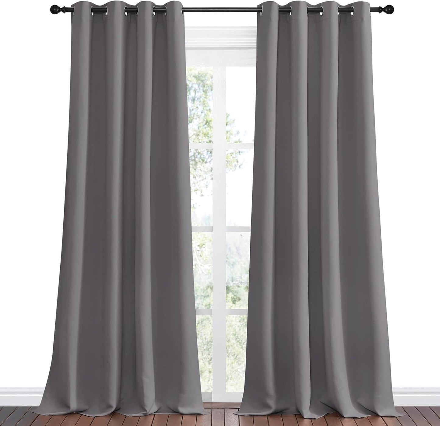 NICETOWN Halloween Pitch Black Solid Thermal Insulated Grommet Blackout Curtains/Drapes for Bedroom Window (2 Panels, 42 inches Wide by 63 inches Long, Black) - Colors E