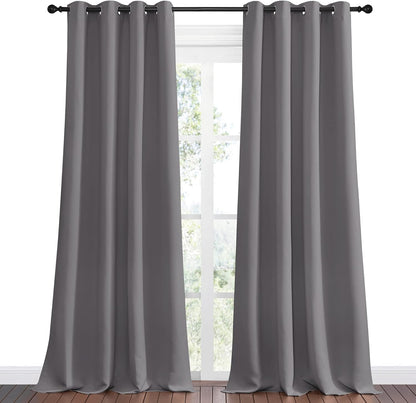 NICETOWN Halloween Pitch Black Solid Thermal Insulated Grommet Blackout Curtains/Drapes for Bedroom Window (2 Panels, 42 inches Wide by 63 inches Long, Black) - Colors E