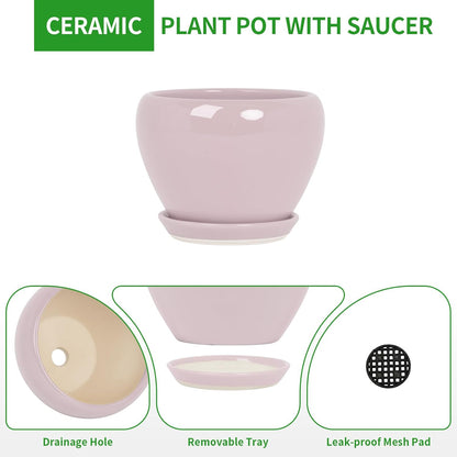 Deep Dream 6 Inch Plant Pots- Ceramic Planter Pot with Drainage Hole and Saucer, Round Flower Pot for Indoor Outdoor Succulent, Snake Plants and Cactus, Blue