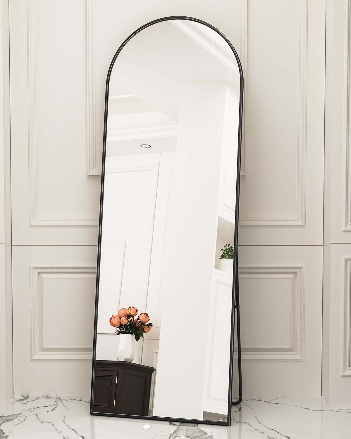 Antok 71" x28” Arched Full Length Floor Mirror, Black Aluminum Frame, Free Standing/Wall Mount/Leaning for Bedroom, Living Room, Dressing Room