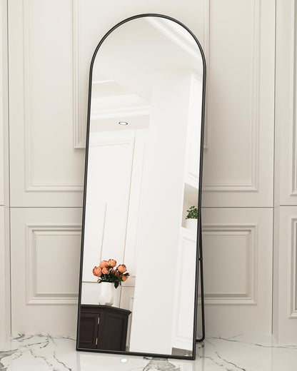 Antok 71" x28” Arched Full Length Floor Mirror, Black Aluminum Frame, Free Standing/Wall Mount/Leaning for Bedroom, Living Room, Dressing Room