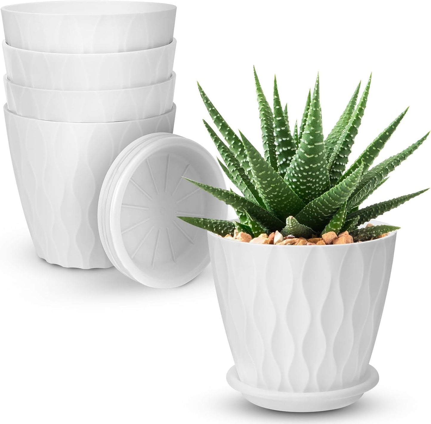 YNNICO 6 inch Plant Pots, 5 Pack Flower Pots Outdoor Indoor, Planters with Drainage Holes and Tray Saucers（Multicolor）