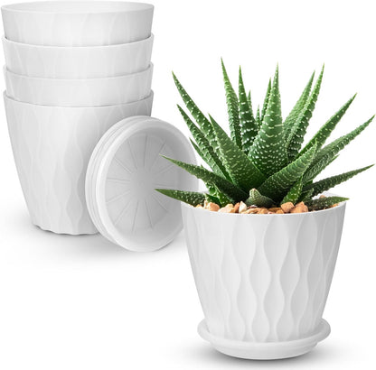 YNNICO 6 inch Plant Pots, 5 Pack Flower Pots Outdoor Indoor, Planters with Drainage Holes and Tray Saucers（Multicolor）