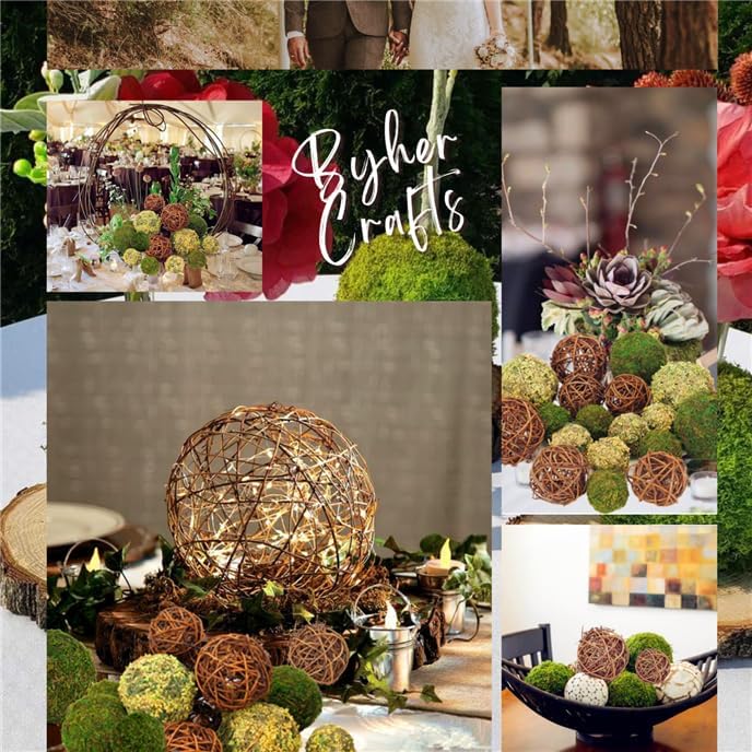 Decorative Balls for Centerpiece Bowls, 18pcs Fake Moss Balls + Wicker Rattan Balls Set Vase Bowl Filler for Home Garden Wedding Party Decor (Fresh Green + Rustic Brown)