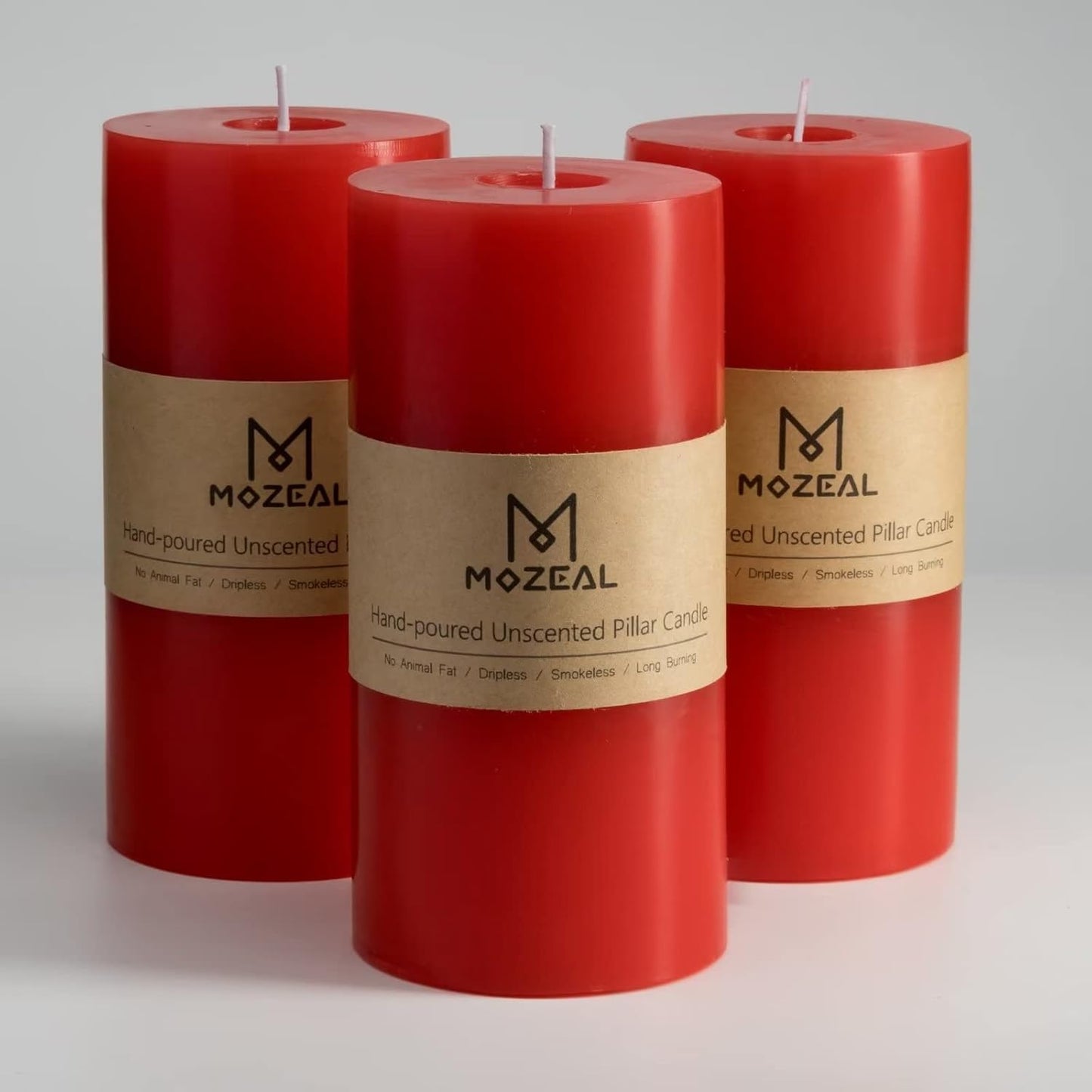 MOZEAL 3" x 4" Hand-Poured Unscented Candle,Dripless Pillar Candle Set of 3,Long Clean Burning,Approx 72 Hours Burn Time,Rustic Country Style,Wedding,Dinner,Christmas and Home Decor,White