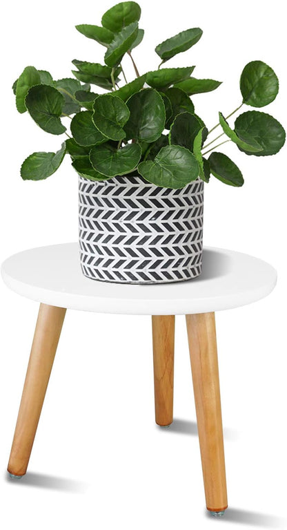 Uneedem Wood Mid Century Plant Stand for Indoor Plants, Modern Table, Tall Holder for Flower Pots, Small Round Side/End Table(A2 White, High: 16.5")