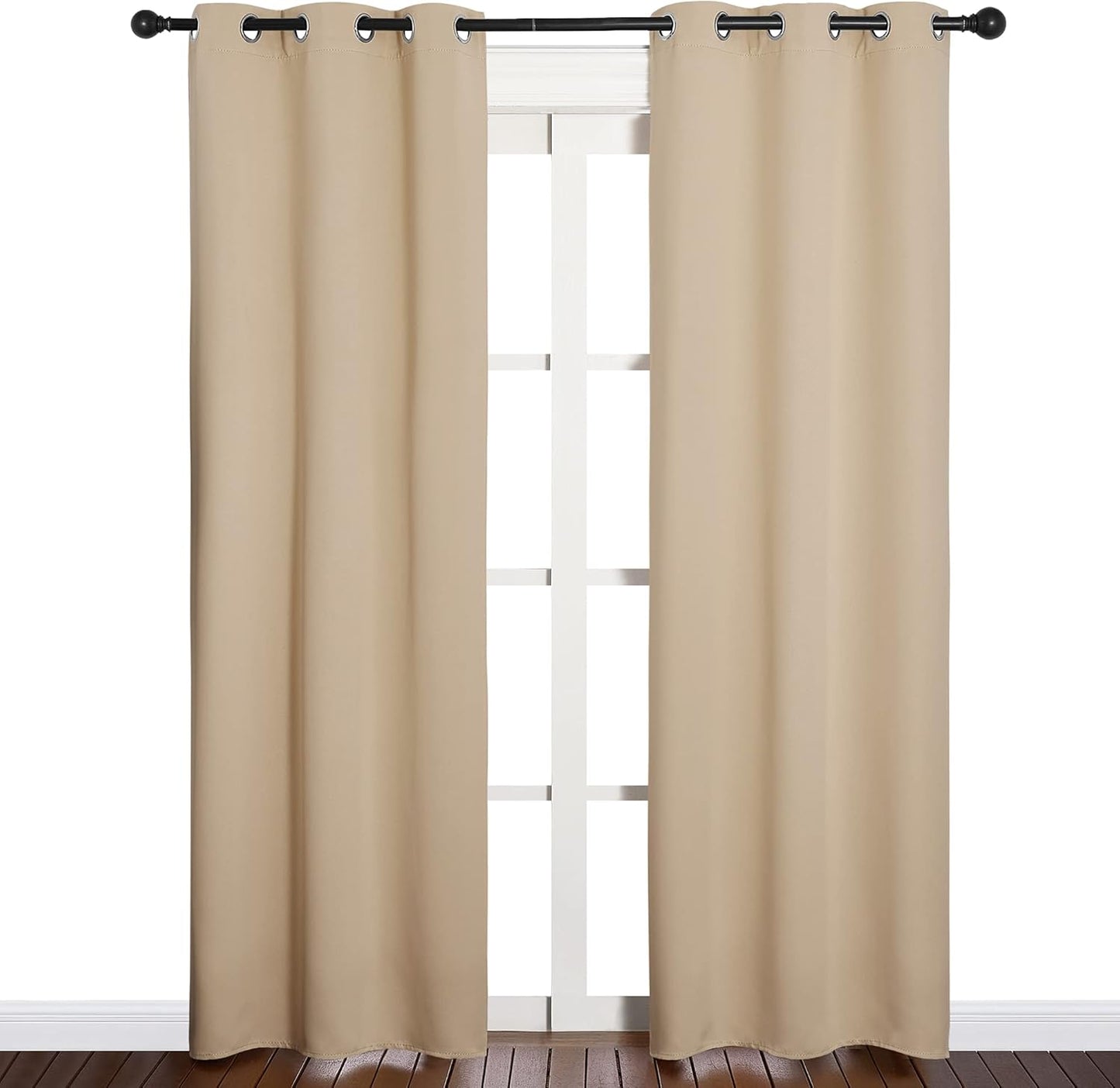 NICETOWN Halloween Pitch Black Solid Thermal Insulated Grommet Blackout Curtains/Drapes for Bedroom Window (2 Panels, 42 inches Wide by 63 inches Long, Black) - Colors D