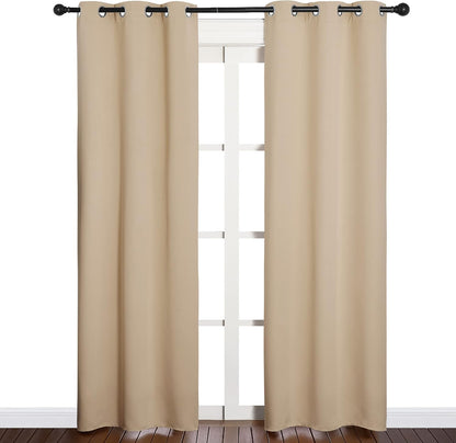 NICETOWN Halloween Pitch Black Solid Thermal Insulated Grommet Blackout Curtains/Drapes for Bedroom Window (2 Panels, 42 inches Wide by 63 inches Long, Black) - Colors D