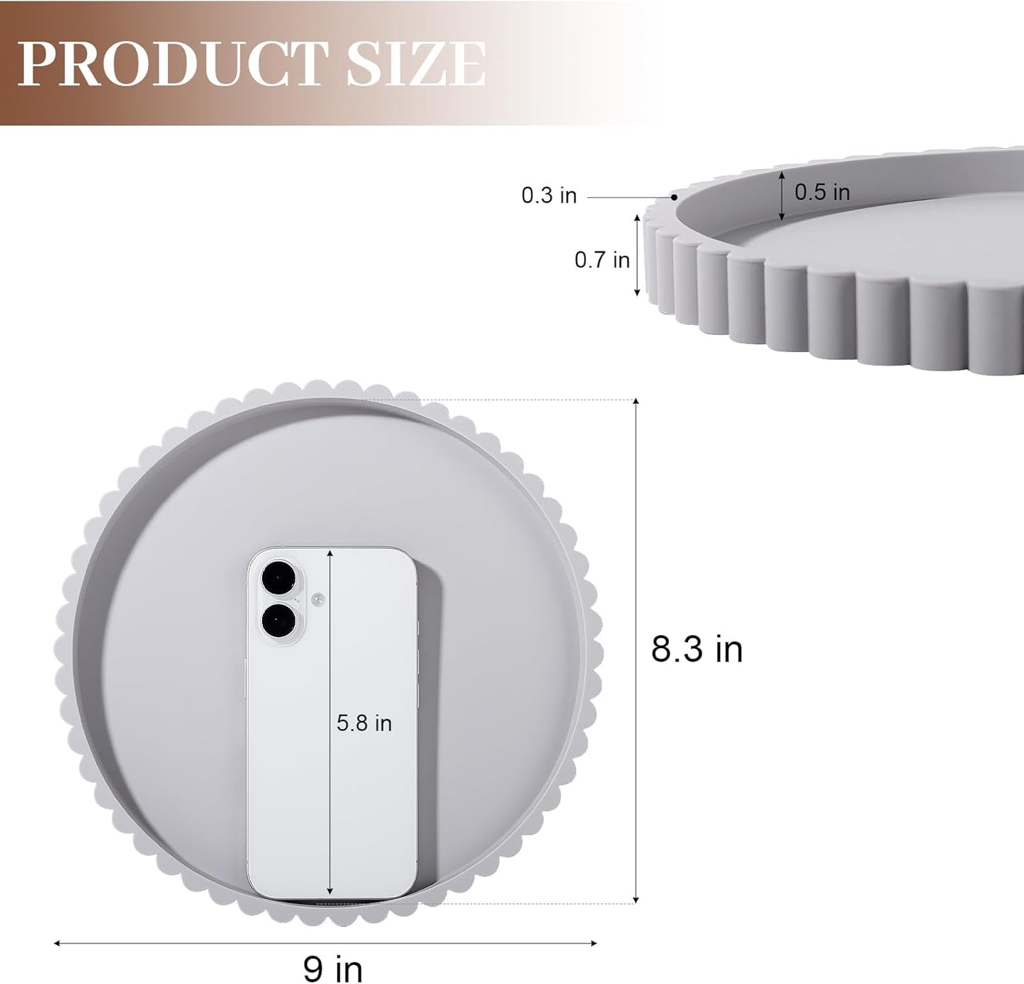 Round Bathroom Tray Silicone Kitchen Counter Decor Vanity Organizer Decorative Coffee Table Tray for Perfume, Candle, Soap Dish, 9 Inch, Black