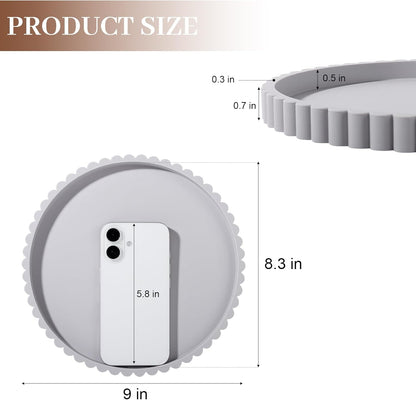 Round Bathroom Tray Silicone Kitchen Counter Decor Vanity Organizer Decorative Coffee Table Tray for Perfume, Candle, Soap Dish, 9 Inch, Black