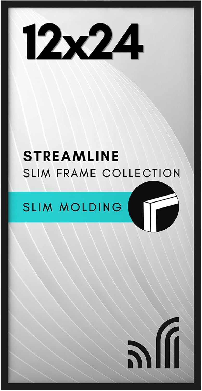 Americanflat 24x36 Poster Frame with Polished Plexiglass - Streamline Collection - Thin Border Picture Frame for Wall Display - Hanging Hardware Included - Black - Colors A