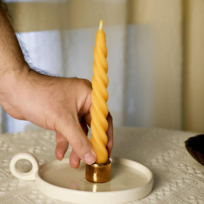 Beeswax Taper Candles Set of 4,Spiral Taper Candle Dripless Short Candle Sticks for Dinner Wedding Party Christmas Home Decorations - 7 inch in Height- Off White