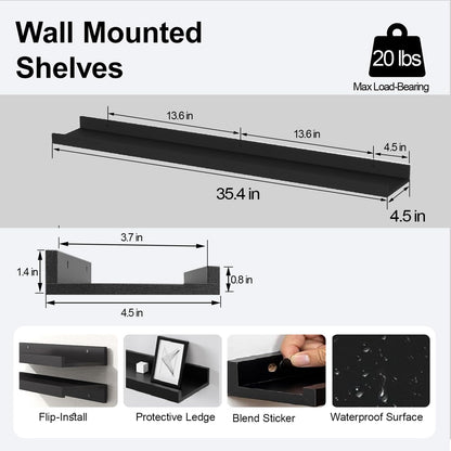 White Floating Shelves for Wall Decor, Wall Mounted Wood Storage Shelf for Bedroom, Living Room, Bathroom, Kitchen, Nursery, Display Picture Ledge Shelf with Lip Set of 2-14 Inches, White