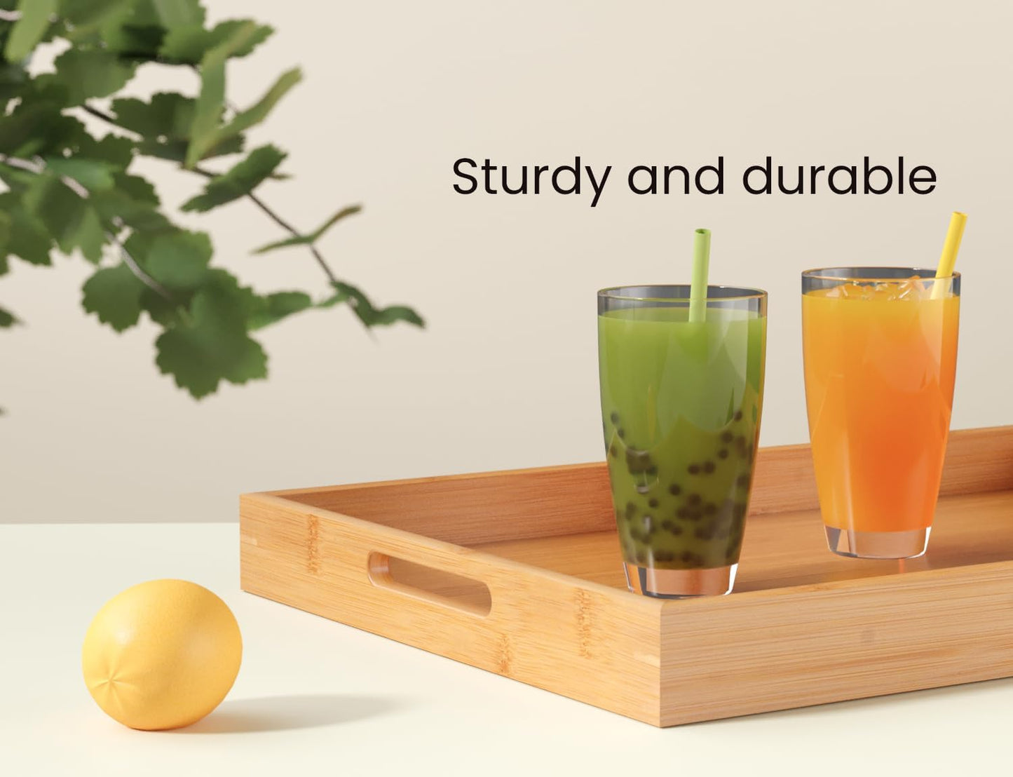 Fibogollo Bamboo Set of 2 Serving Tray with Handles,Decorative Trays Platter,Breakfast Tray in Bed,Food Drinks Tray for Eating,Working,Storing(Brown)