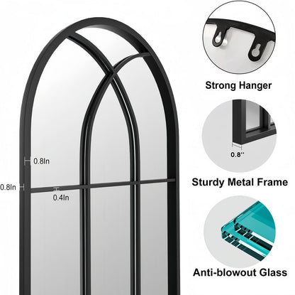 Dewfig 65"x 22" Arched Window pane Full Length Mirror, Wall Mirror, Floor Standing Mirrors, Farmhouse Long Full Body Mirrors Wall Mounted for Living Room, Bedroom, Entryway, Fireplace, Black